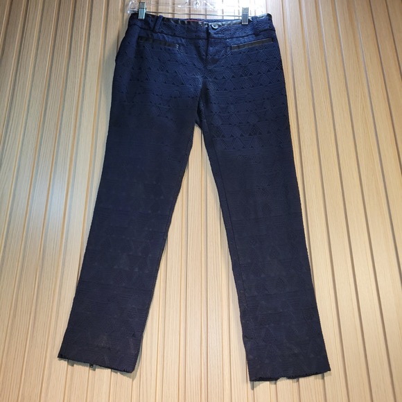 Cartonnier Pants - Cartonnier Anthropologie Charlie Ankle Pants Navy Blue Geometric Jacquard 2